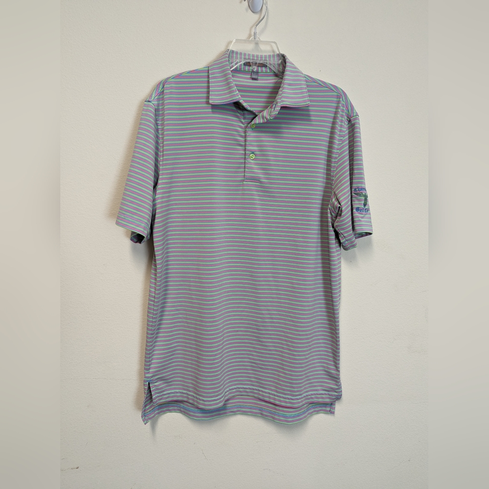 Peter Millar Polo Shirt Mens Small Pink Summer Comfort Green Button Used Golf